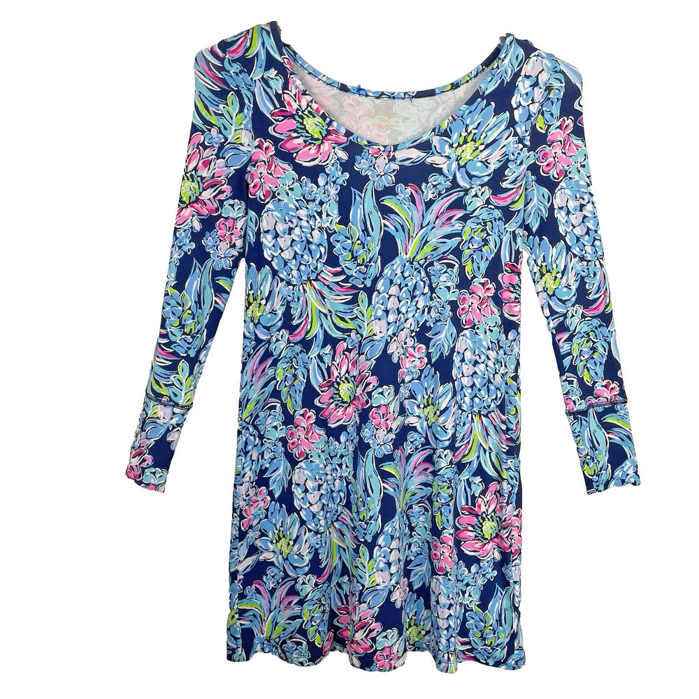 Lilly Pulitzer Kaisley Dual-Neck Dress Size XXS Blue Pineapple Paradise Tropical